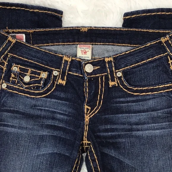 【美品】TRUE RELIGION BILLY SUPER T 28 BILLY SUPER T TRIPLE HORSESHOE BOOTCUT JEAN - KILLARNEY DARK